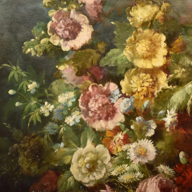Étienne Léon Trébutien, Still Life with Flowers in Vase, 1800s, Oil on Canvas For Sale - Image 7 of 11