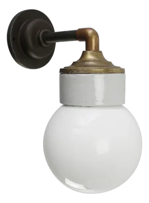 Vintage Industrial Sconce in White Porcelain and Opaline Glass