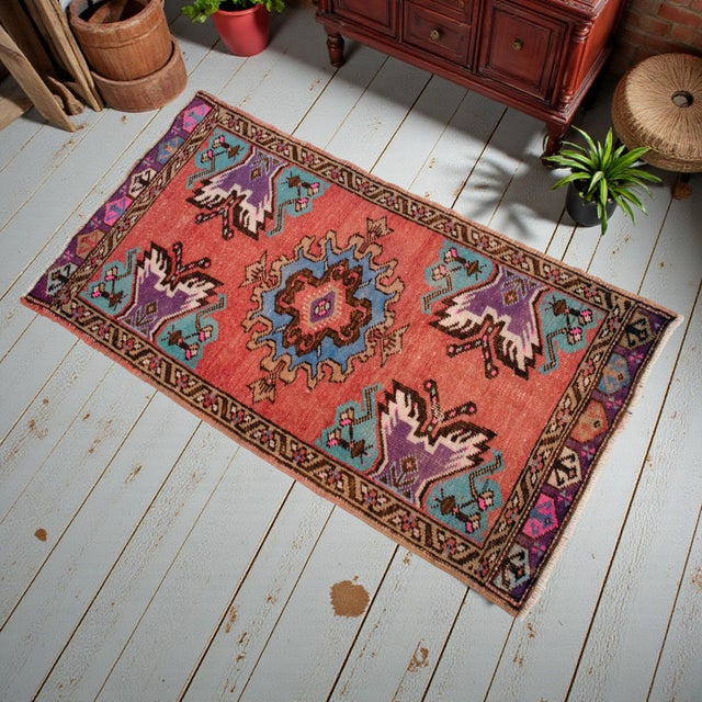 1970s Hand Knotted Door Mat, Entryway Rug, Bath Mat, Kitchen Decor, Small Rug, Turkish Rug - 1′8″ × 3′1″ For Sale - Image 5 of 13