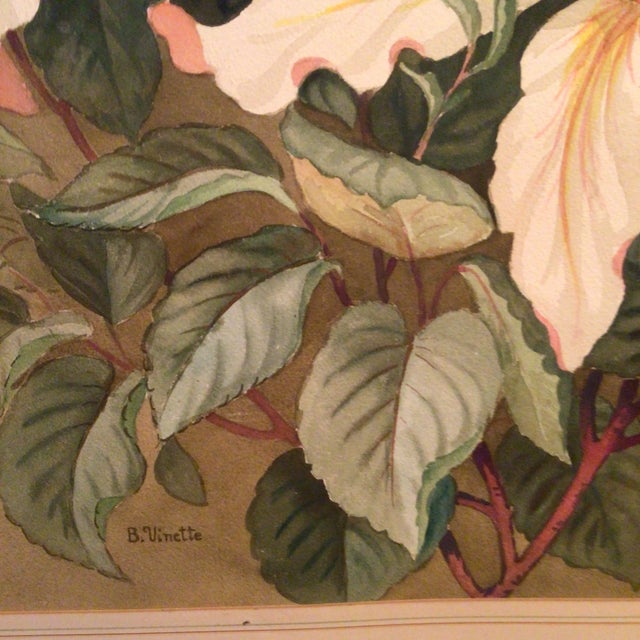 Floral Water Color 1915 California Artist Barbara Vinette Framed For Sale - Image 9 of 12