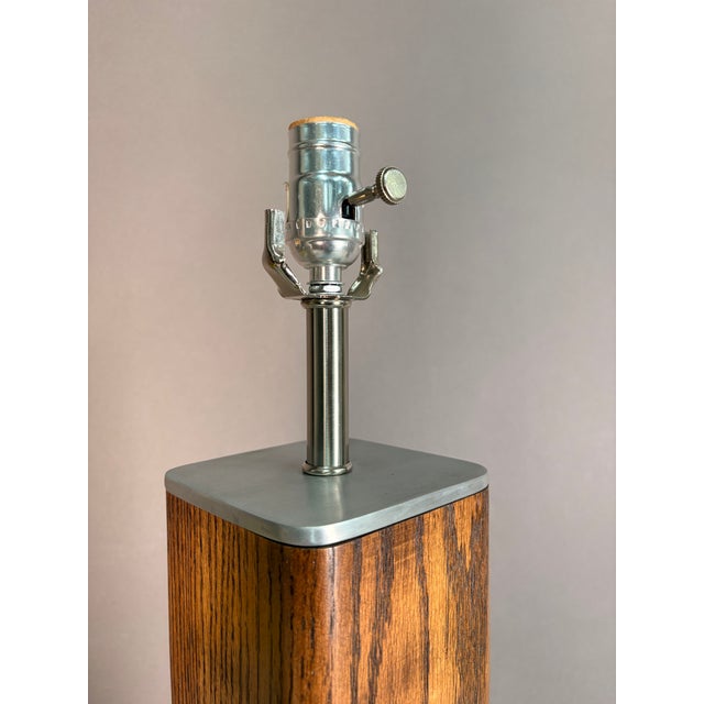 Wood 1960s Mid Century Modern Carved Wood Block Table Lamp For Sale - Image 7 of 11
