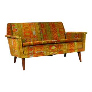 Scandinavian Folke Ohlsson Teak Settee in Jack Lenor Larsen "Caravan" Velvet For Sale