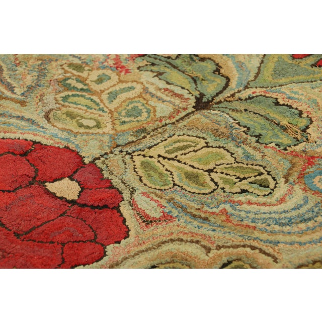 Traditional Antique Hooked Rug With Floral Medallion in Red and Green | Rug & Kilim For Sale - Image 3 of 8