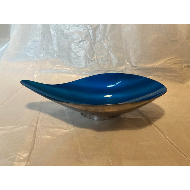 Contemporary 1980s Vintage Enamel Blue Bowl For Sale - Image 3 of 6