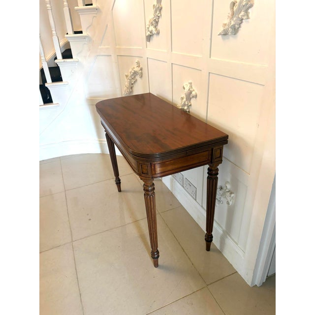 George III Mahogany Reeded Legs Fold Over Top Hall Card Console Table by Gillows, 1780 For Sale - Image 11 of 13
