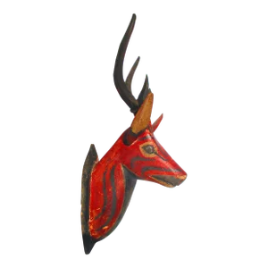 Mid 20th Century Indonesian Polychromed and Carved Wooden Deer Head