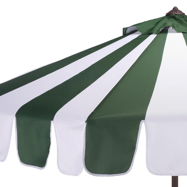 Spritely Home Meze 9 Ft Crank Umbrella, Green Cabana Stripe/Brown Pole For Sale - Image 4 of 9
