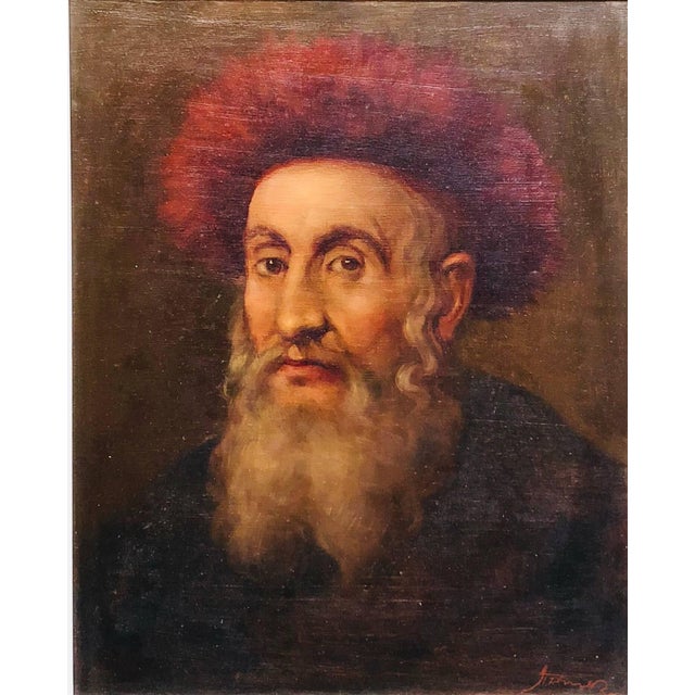 Judaica "The Rebbe'" European Hasidic Rabbi Oil Painting For Sale