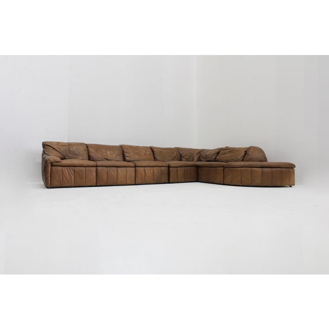 Animal Skin Vintage Brown Leather Modular Sofa from Laauser, 1970s, Set of 7 For Sale - Image 7 of 12