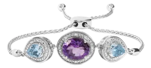 .925 Sterling Silver Oval Amethyst and Pear Blue Topaz with Diamond Accent Lariat 4â€-10â€ Adjustable Bolo Bracelet (H-I Color, SI1-SI2 Clarity)
