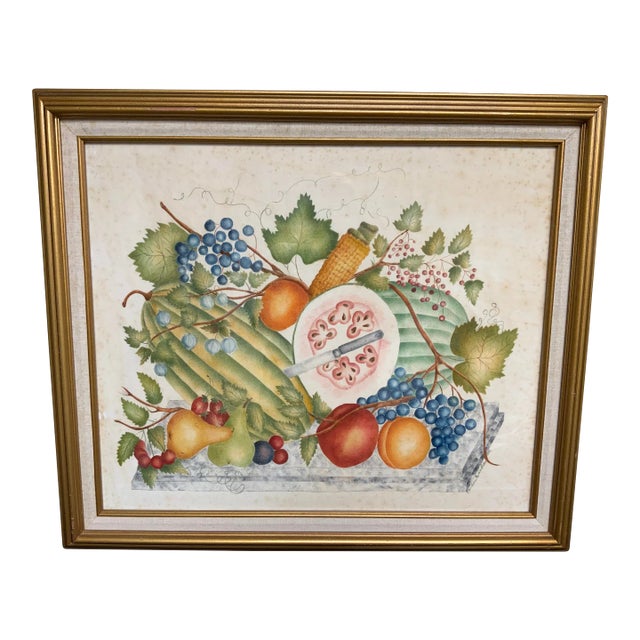 Late 20th Century Theorem Still Life Framed Painting of Fruit For Sale