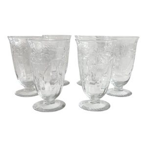 1940s Vintage Hand Blown Crystal Footed Iced Tea Glasses - Set of 6