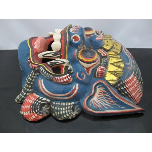 Traditional Vintage Balinese Barong Hand Carved Wood Guardian Spirit Mask For Sale - Image 3 of 7