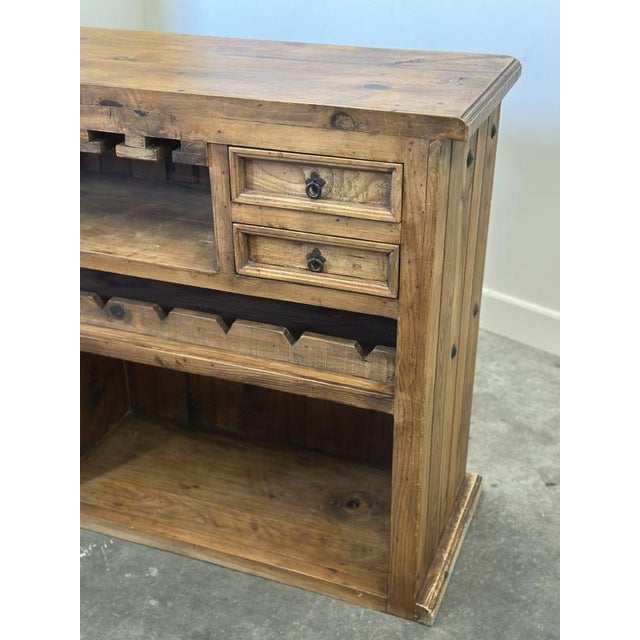 Rustic Wood Bar Counter with Stools, Set of 5 For Sale - Image 10 of 15