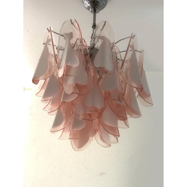 Metal Italian Murano Glass Style Chandelier in Pink and White Color For Sale - Image 7 of 7