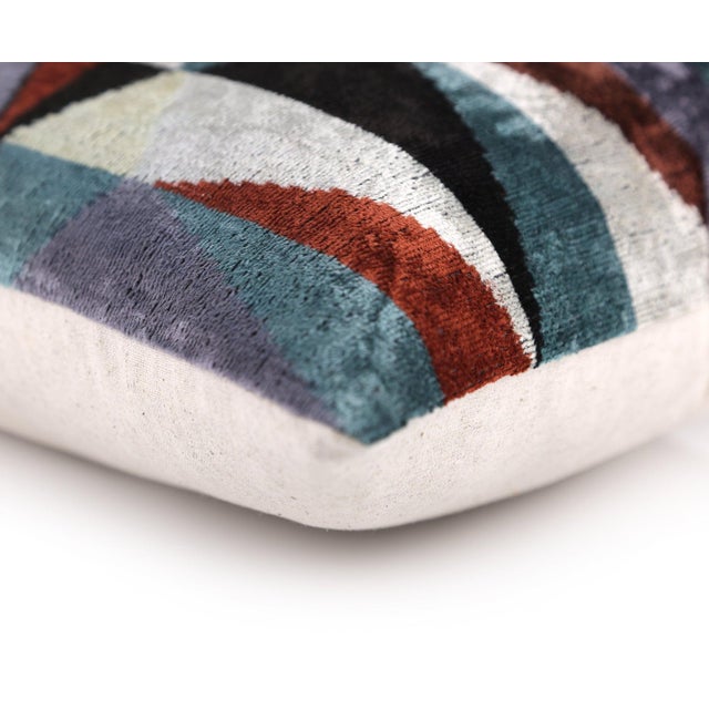 Handmade Geometric Velvet Throw Pillow – 16x16 Inch – Triangle Pattern For Sale In San Francisco - Image 6 of 8