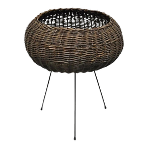 20th Century MCM Arthur Umanoff Style Wicker Rattan Wrought Iron Planter Stand