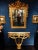 Very beautiful gilded wood set including a half moon console and a mirror. The shell of the mirror is very in relief. This...