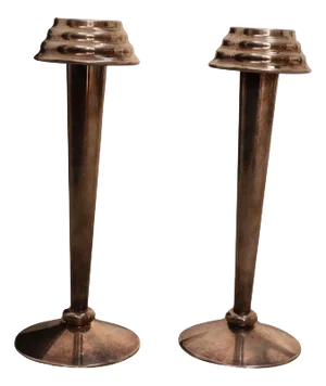 Art Deco Nickel-Plated Brass Candleholders, Italy, 1930s, Set of 2