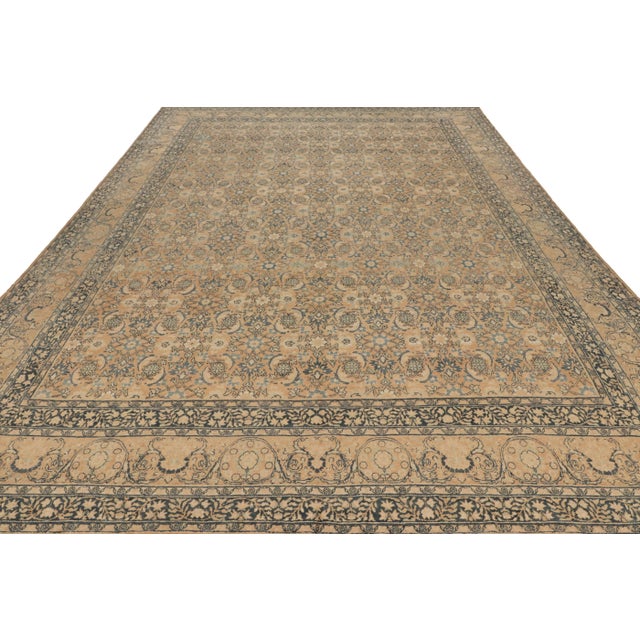 Late 18th Century Antique Kashan Persian Rug, Brown and Blue With Floral Patterns - Rug & Kilim For Sale - Image 5 of 8