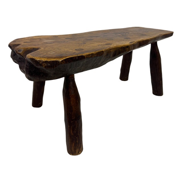 Rustic Wabi Sabi Elm Coffee Table with Dot Details, 1960s For Sale