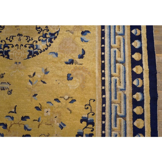 1750s Light Yellow Medallion Antique Chinese Ningxia Rug 5' 4"x 8' 6" Knotted Wool Carpet For Sale In New York - Image 6 of 9