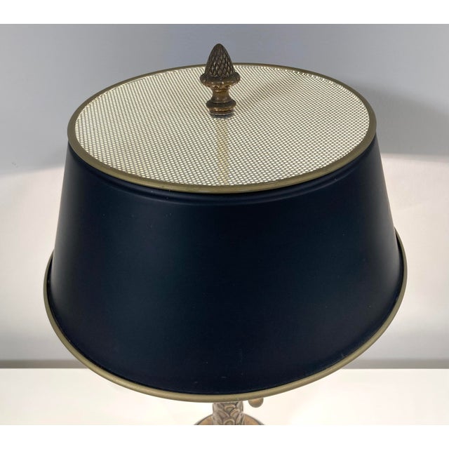 Traditional 1980s Brass Palm Tree Table Lamp and Black Tole Shade For Sale - Image 3 of 11