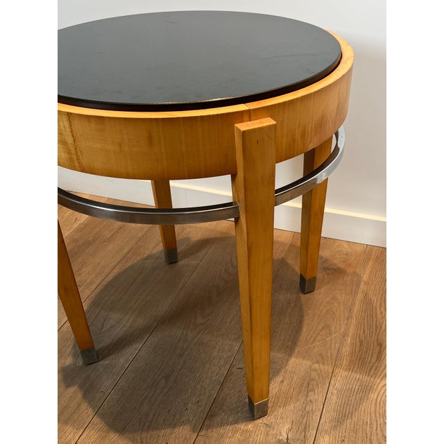 1940s Sycamore veneer and chrome The Pedestal with marble top For Sale - Image 10 of 12