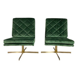 Green Velvet Swivel Slipper Chairs – A Pair For Sale