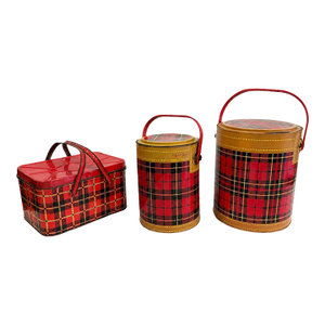 1950s Set of Three Tartan Metal Picnicware Pieces.