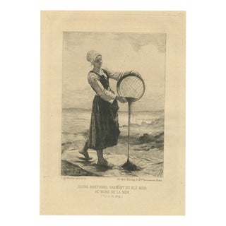 Laguillermie, Young Breton Woman Winnowing Buckwheat by the Sea, 1875, Paper For Sale