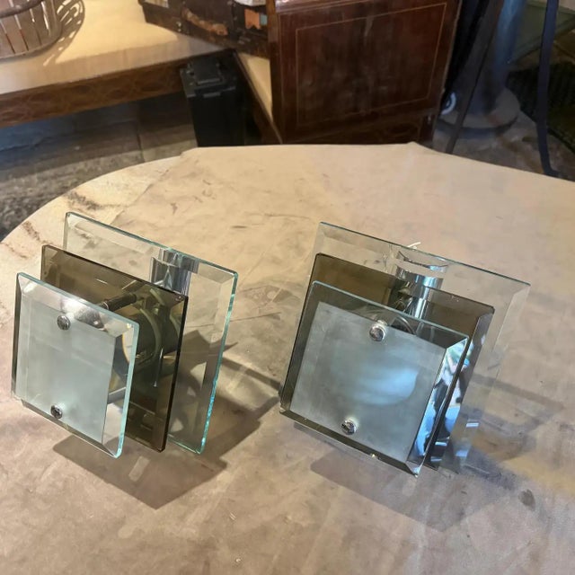 Metal Two 1960s Space Age Steel and Heavy Glass Wall Sconces by Veca For Sale - Image 7 of 10