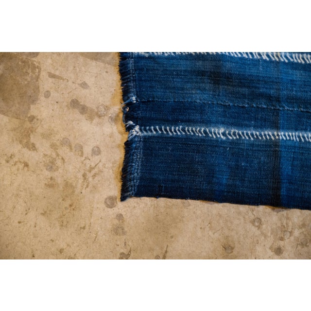 Boho Chic Hand Dyed Blue Throw With White Stripes For Sale In San Francisco - Image 6 of 8
