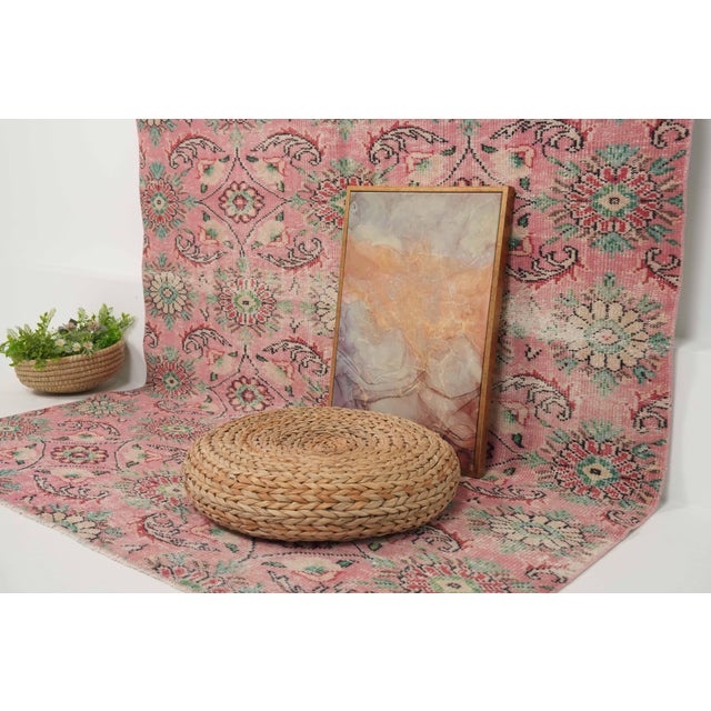 1970s Vintage Turkish Handmade Wool Cotton Pink Area Rug For Sale - Image 11 of 12