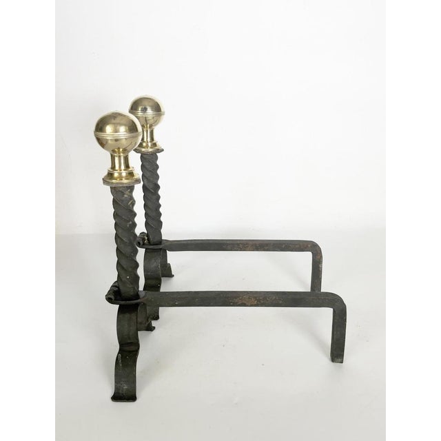 Andirons in Cast Iron and Brass, Black and Gold, France, 1960s, Set of 2 For Sale - Image 4 of 12