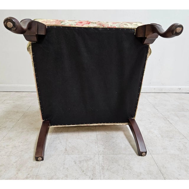 Light Yellow 1980s Ethan Allen Georgian Court Custom Floral Fabric Wing Chair Queen Ann Lounge For Sale - Image 8 of 12