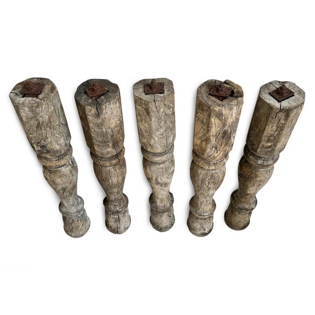 Indian Vintage Rustic Old Wood Banister Leg For Sale - Image 3 of 8