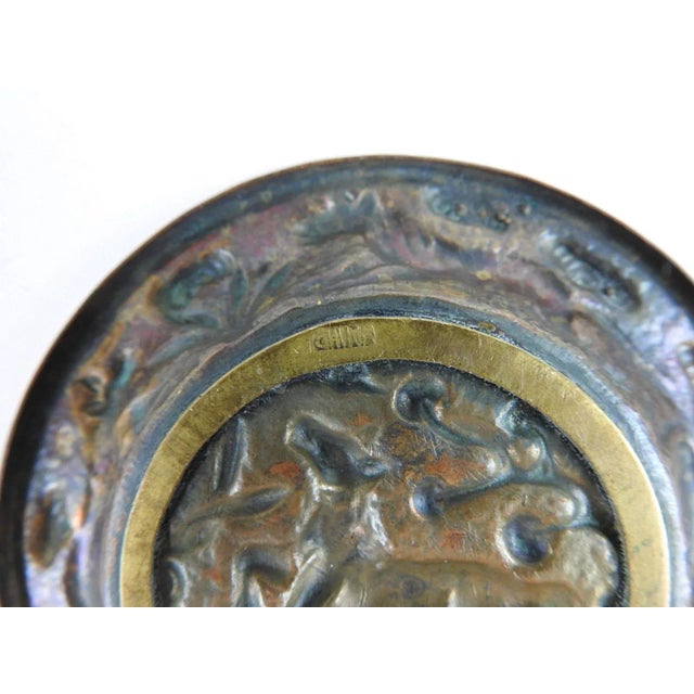 Vintage Lime Green Chinese Repousse Horses Enamel Box and Dish For Sale - Image 9 of 11