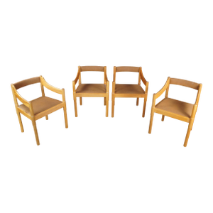 Set of 4 Mid 20th Century Attributed to Vico Magistretti Italian Mid-Century Modern Carimate Dining Armchairs Leather