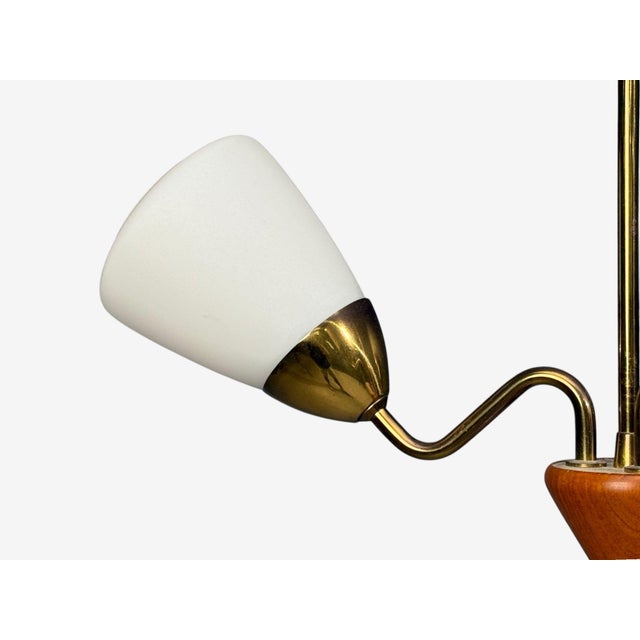 Wood 1950s Swedish Modern, Pendant Light, Brass, Glass, Teak For Sale - Image 7 of 10