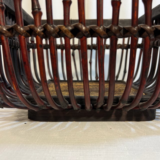 Burnt Umber Vintage Boho Chic Torched Bamboo and Reed Square Footed Bowl For Sale - Image 8 of 9