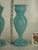 Victorian Mid 19th Century Vases Victorian Mantel 3-Pc. Set Bristol Glass Blue Opalescent Hand-Painted Floral Enamel For Sale - Image 3 of 12