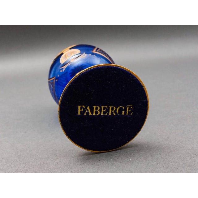 Blue Mid 20th Century Faberge Cobalt Blue Cut Crystal Gold Gilt Rose Flower & Fruit Basket Egg #0681 For Sale - Image 8 of 8