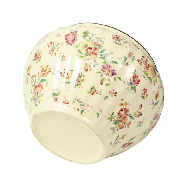 Cream Large Polychrome Flower Cache Pot from Longchamp, France, 1890s For Sale - Image 8 of 18