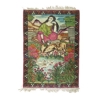 Early 20th Century Zabihi Collection Pictorial Lavar Kerman Rug Mat - 2' x 2'8" For Sale