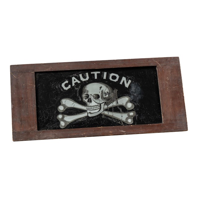 Antique Rog Odd Fellows “Caution” Skull and Crossbones Sign For Sale