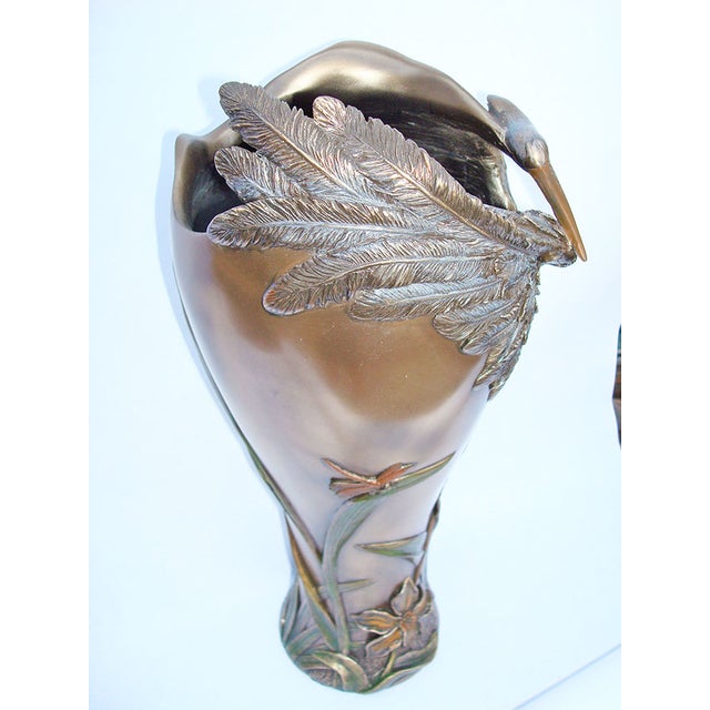 2010s Art Nouveau Cold Cast Bronze Crane Vase For Sale - Image 5 of 11