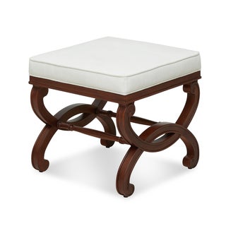 Bunny Williams Home Charlottesville Stool in Mahogany with Cream Linen Upholstery For Sale