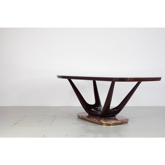 Oval Dining Table with Aubergine-Colored Glass Top and Marble Base, Italy, 1950s For Sale - Image 9 of 18