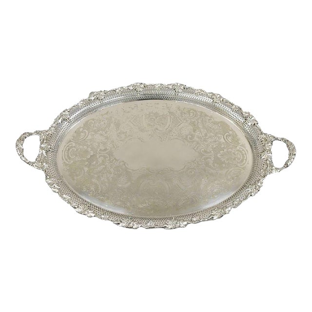 Antique Barker Ellis Victorian Grapevine Repousse Pierced Gallery Serving Tray For Sale